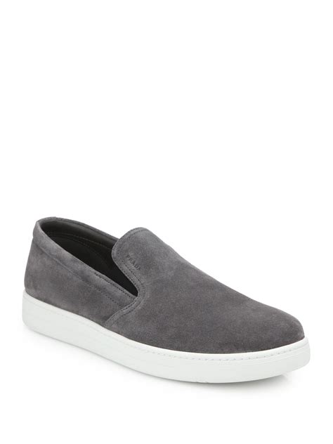 prada downtown sneakers grey|prada men's slip on sneakers.